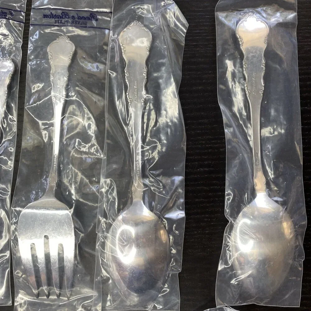 Vintage Reed Barton Dresden Rose Silverware Serving Utensils UNUSED 8 Pieces